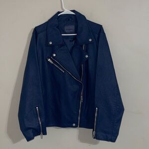 Blank NYC Anthropologie navy faux leather moto jacket 2x